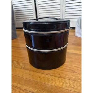 Lancome Cosmetic Makeup Bag Round Train Case 2 Zippered Compartments With Mirror